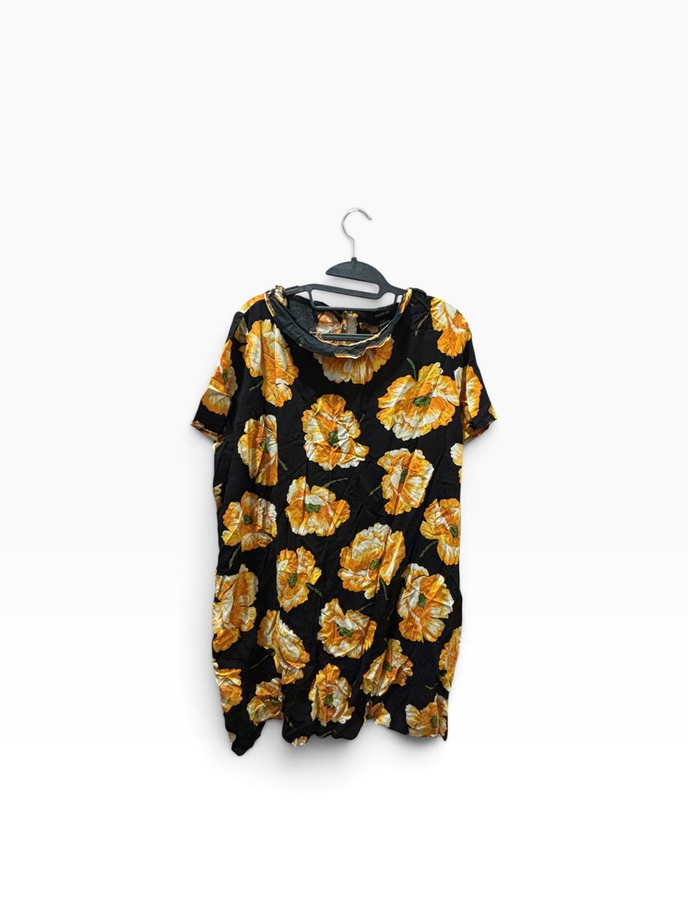 Forever 21 Plus 3X Black Orange Floral Shift Dress Short Sleeve - Picture 2 of 3